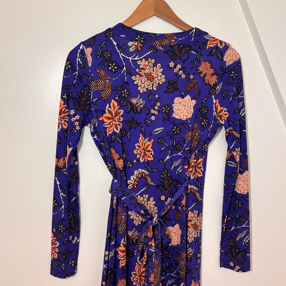 DIANE von FURSTENBERG DVF Blue Purple Floral Print Julian Silk Wrap Dress Sz 4 - Picture 9 of 14